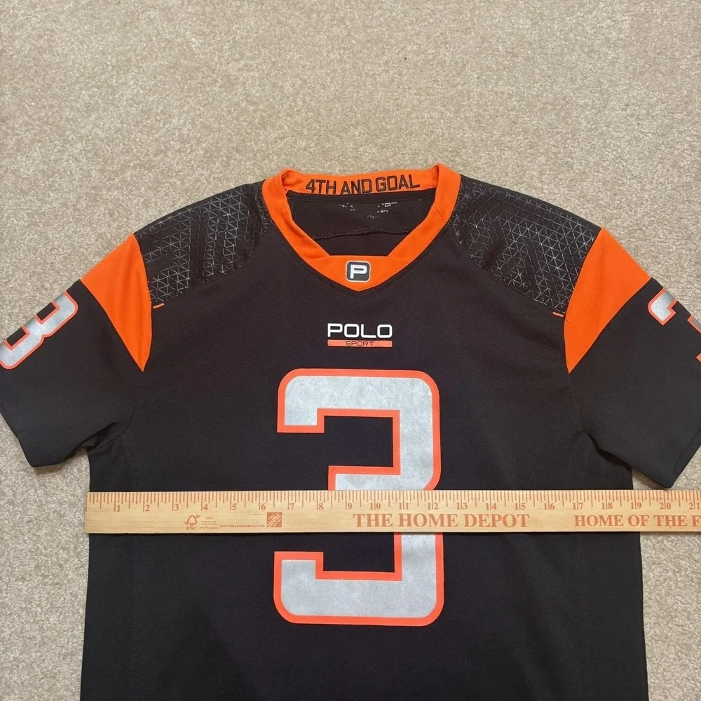 Polo Sport Ralph Lauren Football Jersey Mens Medium Black Orange Trim 3 4th Goal